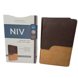 Zondervan NIV Bible Large Print DuoTone Chocolate Amber Leathersoft Lay Flat NEW